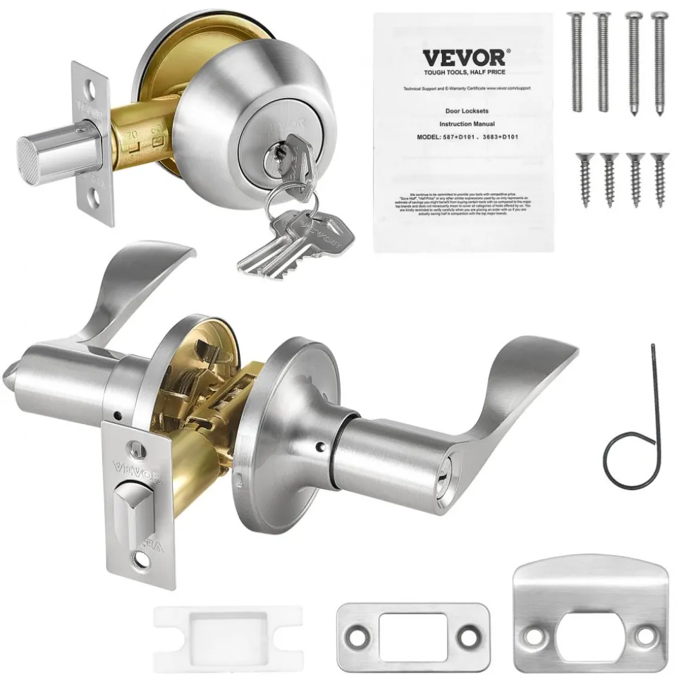 VEVOR Entry Door Locksets with Deadbolt, 5 Pack Satin Nickel Entry Lever and Single Cylinder Deadbolt, Keyed Alike Combo Pack, Fit for 1-3/8" to 1-3/4" Door Thickness, for Entrance and Front Door