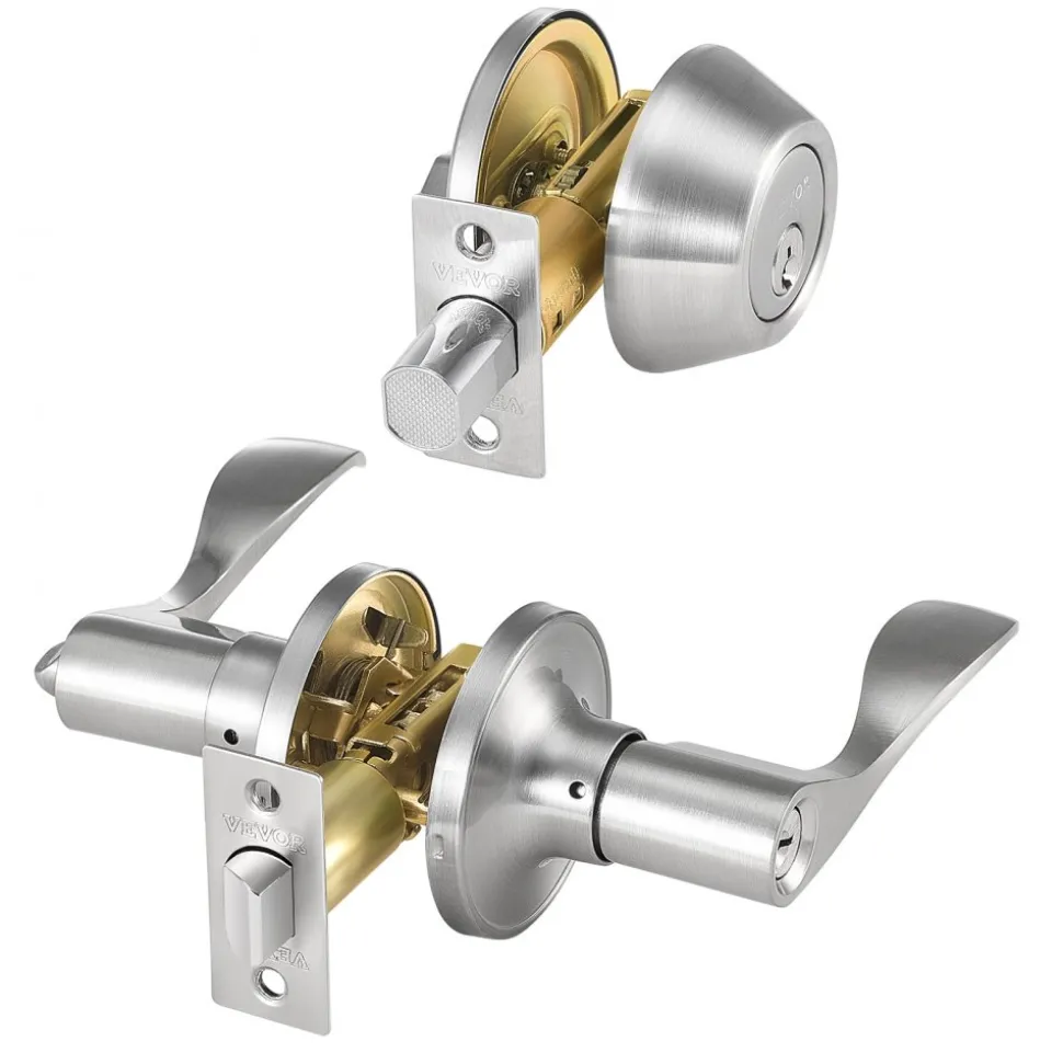 VEVOR Entry Door Locksets with Deadbolt, 5 Pack Satin Nickel Entry Lever and Single Cylinder Deadbolt, Keyed Alike Combo Pack, Fit for 1-3/8" to 1-3/4" Door Thickness, for Entrance and Front Door
