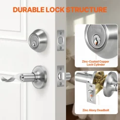 VEVOR Entry Door Locksets with Deadbolt, 5 Pack Satin Nickel Entry Lever and Single Cylinder Deadbolt, Keyed Alike Combo Pack, Fit for 1-3/8