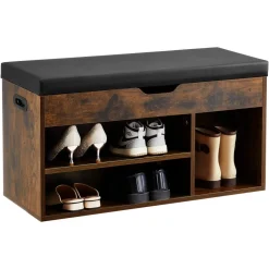 VEVOR Entryway Shoe Bench, 31.7 x 12.0 x 17.5 Inch Shoe Storage Organizer with Lift Top Storage Space, 300lbs Bench with Cushion Seat and 3 Cabinets for Hallway, Living Room, Bedroom, Brown + Black