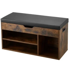 VEVOR Entryway Shoe Bench, 31.7 x 12.0 x 17.5 Inch Shoe Storage Organizer with Lift Top Storage Space, 300lbs Bench with Cushion Seat and 3 Cabinets for Hallway, Living Room, Bedroom, Brown + Black