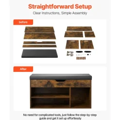 VEVOR Entryway Shoe Bench, 31.7 x 12.0 x 17.5 Inch Shoe Storage Organizer with Lift Top Storage Space, 300lbs Bench with Cushion Seat and 3 Cabinets for Hallway, Living Room, Bedroom, Brown + Black