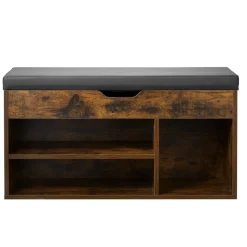 VEVOR Entryway Shoe Bench, 31.7 x 12.0 x 17.5 Inch Shoe Storage Organizer with Lift Top Storage Space, 300lbs Bench with Cushion Seat and 3 Cabinets for Hallway, Living Room, Bedroom, Brown + Black
