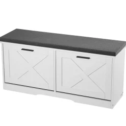 VEVOR Entryway Shoe Storage Bench 39.4" Wide 2-Tier Shoe Bench Black White, with 2 Flip Drawers, 440 lbs Load Capacity Storage Rack with Padded Seat Cushion, for Hallway, Living Room, and Bedroom