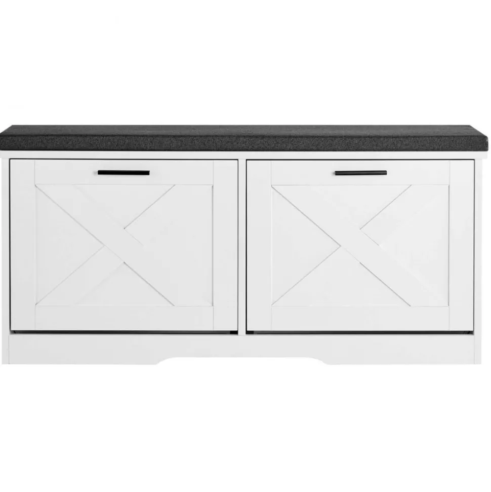 VEVOR Entryway Shoe Storage Bench 39.4" Wide 2-Tier Shoe Bench Black White, with 2 Flip Drawers, 440 lbs Load Capacity Storage Rack with Padded Seat Cushion, for Hallway, Living Room, and Bedroom