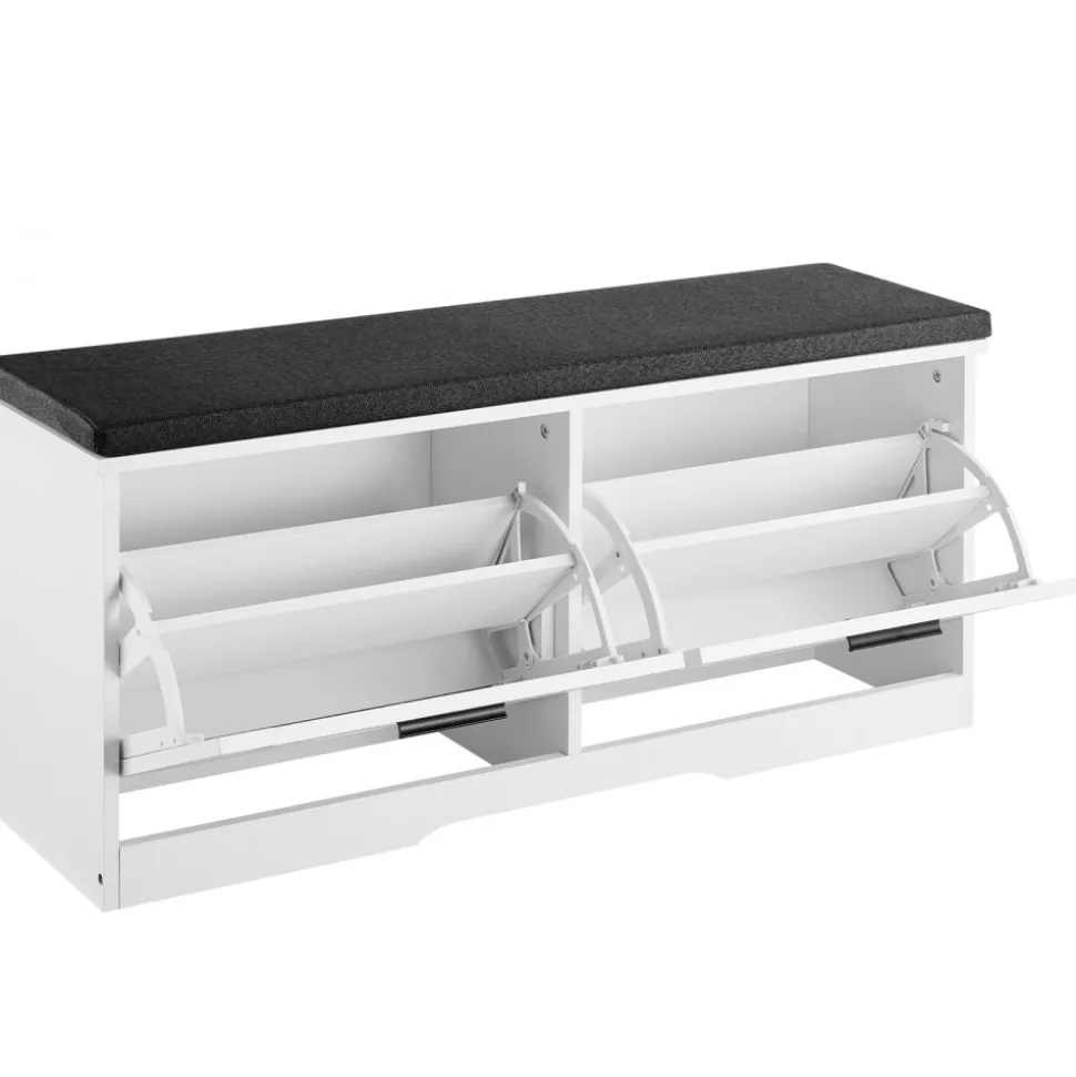 VEVOR Entryway Shoe Storage Bench 39.4" Wide 2-Tier Shoe Bench Black White, with 2 Flip Drawers, 440 lbs Load Capacity Storage Rack with Padded Seat Cushion, for Hallway, Living Room, and Bedroom