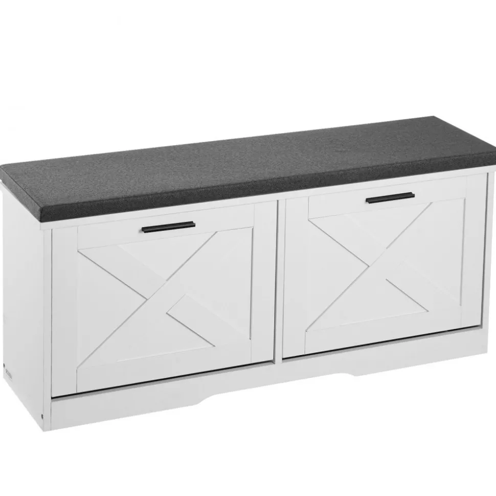 VEVOR Entryway Shoe Storage Bench 39.4" Wide 2-Tier Shoe Bench Black White, with 2 Flip Drawers, 440 lbs Load Capacity Storage Rack with Padded Seat Cushion, for Hallway, Living Room, and Bedroom