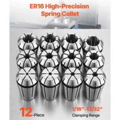 VEVOR ER16 Collet Set 1/16"-13/32" 12 Piece ER16 Spring Collet Chuck Set, for CNC Milling Machines & Drill Presses, 0.0008" TIR High Concentricity, Lathe Chuck Tool with Storage Case, Alloy Steel