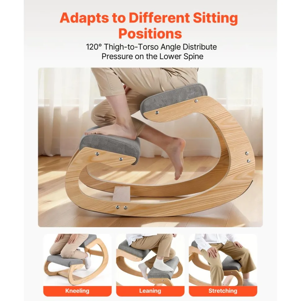 VEVOR Ergonomic Kneeling Chair, Wooden Posture Knee Chair with Adjustable Thick Foam Cushions & Solid Wood Frame, Adjustable Height, Relief for Neck or Back Pain for Home, Office or Meditation, Beige
