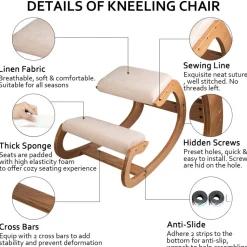 VEVOR Ergonomic Kneeling Chair with Backrest & Wheels, Mobile X-Shaped Posture Knee Chair with Adjustable Height & Thick Foam Cushions, Relief for Neck or Back Pain for Home, Office, Meditation, Black