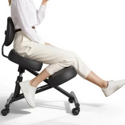 VEVOR Ergonomic Kneeling Chair with Backrest & Wheels, Mobile X-Shaped Posture Knee Chair with Adjustable Height & Thick Foam Cushions, Relief for Neck or Back Pain for Home, Office, Meditation, Black