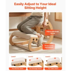 VEVOR Ergonomic Kneeling Chair, Wooden Posture Knee Chair with Adjustable Thick Foam Cushions, Backrest and Wood Frame, Adjustable Height, Relief for Neck or Back Pain for Home, Office or Meditation