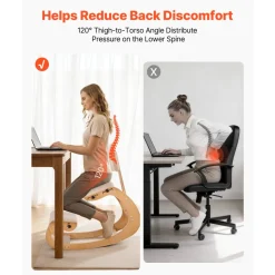 VEVOR Ergonomic Kneeling Chair, Wooden Posture Knee Chair with Adjustable Thick Foam Cushions, Backrest and Wood Frame, Adjustable Height, Relief for Neck or Back Pain for Home, Office or Meditation