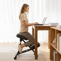 VEVOR Ergonomic Kneeling Chair with Wheels, Mobile X-Shaped Posture Knee Chair with Adjustable Height & Thick Foam Cushions, Natural Relief for Neck or Back Pain for Home, Office or Meditation, Black