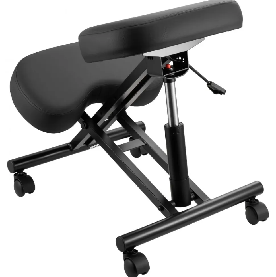 VEVOR Ergonomic Kneeling Chair with Wheels, Mobile X-Shaped Posture Knee Chair with Adjustable Height & Thick Foam Cushions, Natural Relief for Neck or Back Pain for Home, Office or Meditation, Black