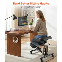 VEVOR Ergonomic Kneeling Chair with Wheels, Mobile X-Shaped Posture Knee Chair with Adjustable Height & Thick Foam Cushions, Natural Relief for Neck or Back Pain for Home, Office or Meditation, Black