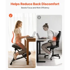 VEVOR Ergonomic Kneeling Chair with Wheels, Mobile X-Shaped Posture Knee Chair with Adjustable Height & Thick Foam Cushions, Natural Relief for Neck or Back Pain for Home, Office or Meditation, Black