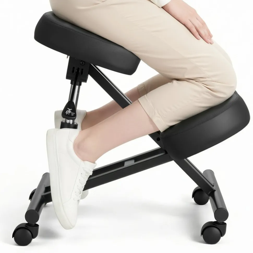 VEVOR Ergonomic Kneeling Chair with Wheels, Mobile X-Shaped Posture Knee Chair with Adjustable Height & Thick Foam Cushions, Natural Relief for Neck or Back Pain for Home, Office or Meditation, Black
