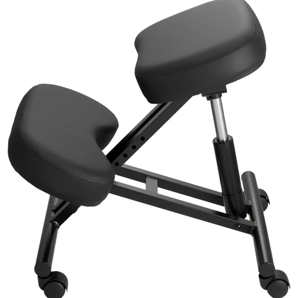 VEVOR Ergonomic Kneeling Chair with Wheels, Mobile X-Shaped Posture Knee Chair with Adjustable Height & Thick Foam Cushions, Natural Relief for Neck or Back Pain for Home, Office or Meditation, Black