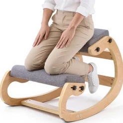 VEVOR Ergonomic Kneeling Chair, Wooden Posture Knee Chair with Adjustable Thick Foam Cushions & Solid Wood Frame, Adjustable Height, Relief for Neck or Back Pain for Home, Office or Meditation, Gray