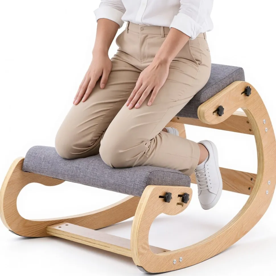 VEVOR Ergonomic Kneeling Chair, Wooden Posture Knee Chair with Adjustable Thick Foam Cushions & Solid Wood Frame, Adjustable Height, Relief for Neck or Back Pain for Home, Office or Meditation, Gray