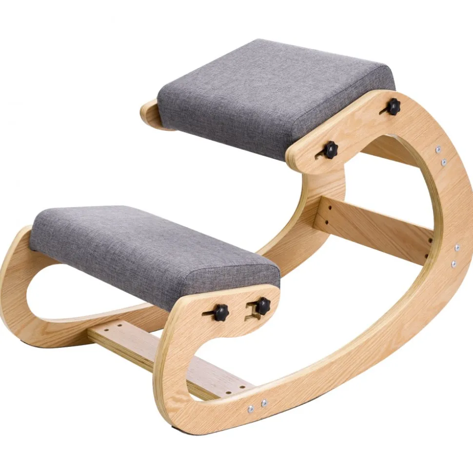 VEVOR Ergonomic Kneeling Chair, Wooden Posture Knee Chair with Adjustable Thick Foam Cushions & Solid Wood Frame, Adjustable Height, Relief for Neck or Back Pain for Home, Office or Meditation, Gray