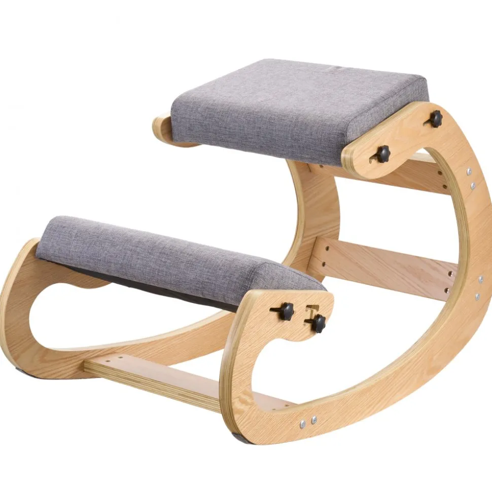 VEVOR Ergonomic Kneeling Chair, Wooden Posture Knee Chair with Adjustable Thick Foam Cushions & Solid Wood Frame, Adjustable Height, Relief for Neck or Back Pain for Home, Office or Meditation, Gray