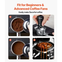 VEVOR Espresso Tamper 51mm, Spring Loaded Coffee Tamper, 30 lbs Tamper Tool Espresso, Stainless Tamper with Non-Slip Grip