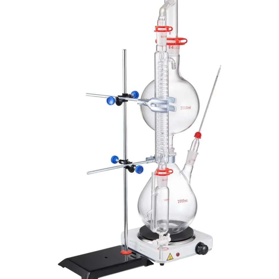 VEVOR Essential Oil Distillation Kit, 2000ml Distillation Apparatus, 3.3 Boro Lab Glassware Distillation Kit with 1000W Heating Plate and 24, 40 Joint, 28 pcs Set