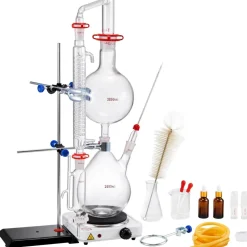 VEVOR Essential Oil Distillation Kit, 2000ml Distillation Apparatus, 3.3 Boro Lab Glassware Distillation Kit with 1000W Heating Plate and 24, 40 Joint, 28 pcs Set