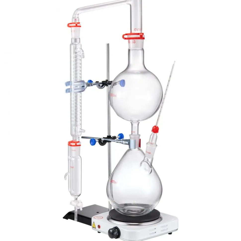 VEVOR Essential Oil Distillation Kit, 2000ml Distillation Apparatus, 3.3 Boro Lab Glassware Distillation Kit with 1000W Heating Plate and 24, 40 Joint, 28 pcs Set
