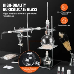 VEVOR Essential Oil Distillation Kit, 500ml Distillation Apparatus, 3.3 Boro Lab Glassware Distillation Kit with Alcohol Lamp, Ceramic Mesh and 24, 40 Joint, 28 pcs Set