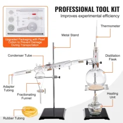VEVOR Essential Oil Distillation Kit, 500ml Distillation Apparatus, 3.3 Boro Lab Glassware Distillation Kit with Alcohol Lamp, Ceramic Mesh and 24, 40 Joint, 28 pcs Set