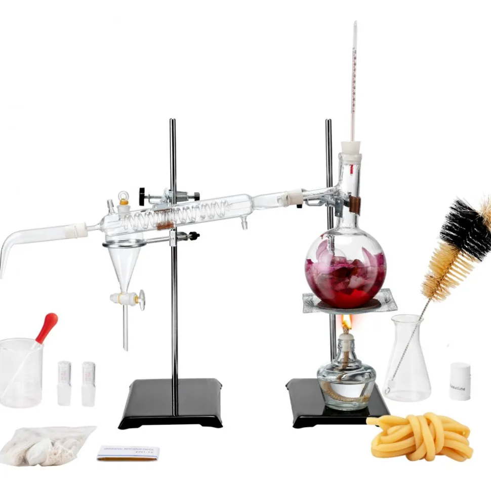 VEVOR Essential Oil Distillation Kit, 500ml Distillation Apparatus, 3.3 Boro Lab Glassware Distillation Kit with Alcohol Lamp, Ceramic Mesh and 24, 40 Joint, 28 pcs Set