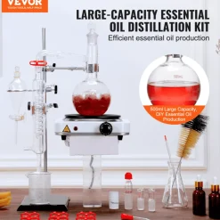 VEVOR Essential Oil Distillation Kit, 500ml Distillation Apparatus, 3.3 Boro Lab Glassware Distillation Kit with 1000W Heating Plate and 24, 40 Joint, 33 pcs Set