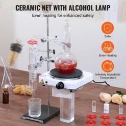 VEVOR Essential Oil Distillation Kit, 500ml Distillation Apparatus, 3.3 Boro Lab Glassware Distillation Kit with 1000W Heating Plate and 24, 40 Joint, 33 pcs Set