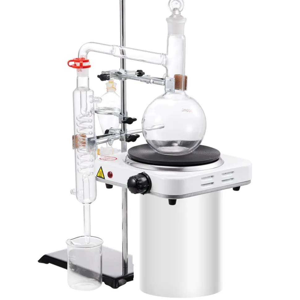 VEVOR Essential Oil Distillation Kit, 500ml Distillation Apparatus, 3.3 Boro Lab Glassware Distillation Kit with 1000W Heating Plate and 24, 40 Joint, 33 pcs Set