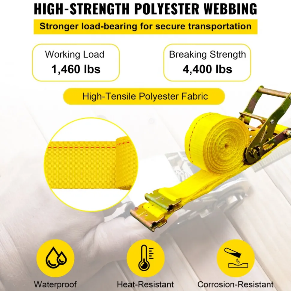 VEVOR E Track Ratchet Strap, 18PCS 2" x 15' E-Track Straps 4400 LBS Breaking Strength, with Polyester Webbing & Spring Fitting & Ratchets, Durable Tie-Downs for Motorcycles, Tire, Trailer Loads
