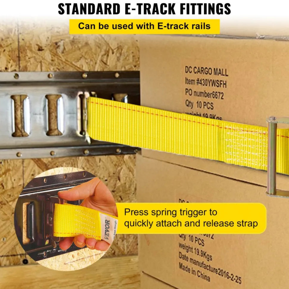 VEVOR E Track Ratchet Strap, 18PCS 2" x 15' E-Track Straps 4400 LBS Breaking Strength, with Polyester Webbing & Spring Fitting & Ratchets, Durable Tie-Downs for Motorcycles, Tire, Trailer Loads