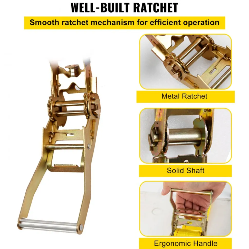 VEVOR E Track Ratchet Strap, 18PCS 2" x 15' E-Track Straps 4400 LBS Breaking Strength, with Polyester Webbing & Spring Fitting & Ratchets, Durable Tie-Downs for Motorcycles, Tire, Trailer Loads