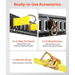VEVOR E-Track Tie-Down Rail Kit, 6 Pack 5 ft E Track Rails, 26 Pcs Includes 2 Ratchet Straps & 6 O-Rings & 6 Tie-Offs with D-Ring & 12 End Caps, Fit for Garages Vans Trailers Motorcycles