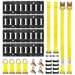 VEVOR E-Track Tie-Down Rail Kit, 4 Pack 1.3 ft E Tracks Set, 21 Pcs Includes 2 Ratchet Straps & 4 O-Rings & 4 Tie-Offs with D-Ring & 2 Single Slots & 8 End Caps & 1 Bag, Fit for Garages Vans Trailers