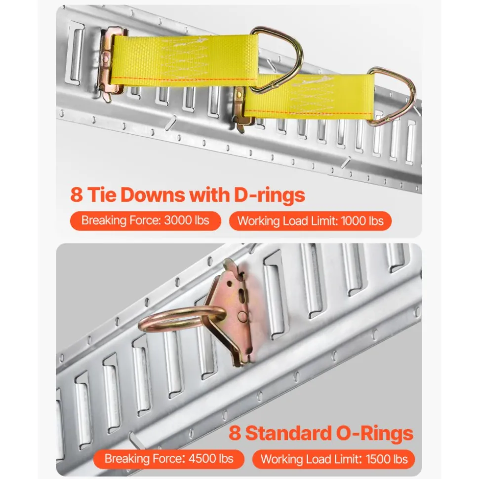 VEVOR E Track Tie-Down Rail Kit, 32PCS 5' E-Tracks Set Includes 8 Steel Rails & 8 O-Rings & 8 Tie-Offs with D-Ring & 8 End Caps, Trailer Securing Accessories for Cargo Motorcycles Bikes, 1500 lbs Load