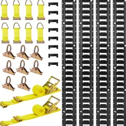 VEVOR E-Track Tie-Down Rail Kit, 4 Pack 1.3 ft E Track Rails, 2 U-Shaped Hooks, 2 Tool Holders, 2 Track Shelf Brackets, 2 Tire Holders, 2 Cable Storage Rings, 8 End Caps & 1 Bag, Fit for Vans Trailers