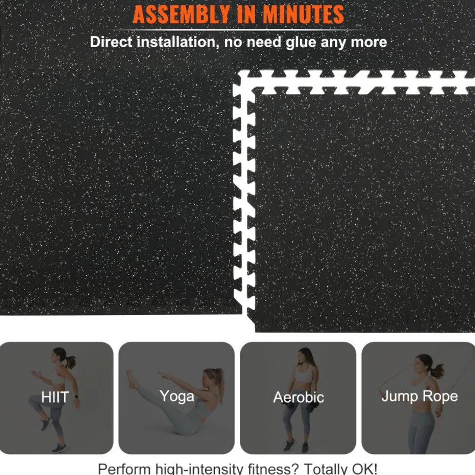 VEVOR EVA Interlocking Foam Floor Mats, 0.56 in Thickened 6 Pcs Puzzle Rubber Tiles, 24 x 24 in Exercise Floor Mat for Workout & Fitness, Heavy Duty Flooring Mats for Home, Gym, Office-24 Sq Ft