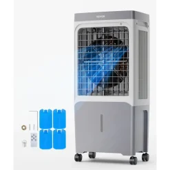 VEVOR Evaporative Air Cooler, 1800 CFM with 6.8 Gallon Water Tank Swamp Cooler, Portable Cooling Fan with Remote Control, 12H Timer, 4 Ice Boxes, Quiet Operation, 3 Wind Speeds for Outdoor Indoor Use