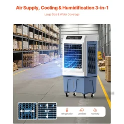 VEVOR Evaporative Air Cooler, 3100 CFM with 9 Gallon Water Tank Swamp Cooler, Portable Cooling Fan with Remote Control, 12H Timer, 4 Ice Boxes, Quiet Operation, 3 Wind Speeds for Outdoor Indoor Use