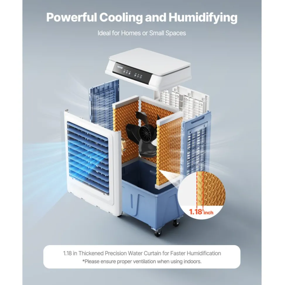 VEVOR Evaporative Air Cooler, 3100 CFM with 9 Gallon Water Tank Swamp Cooler, Portable Cooling Fan with Remote Control, 12H Timer, 4 Ice Boxes, Quiet Operation, 3 Wind Speeds for Outdoor Indoor Use