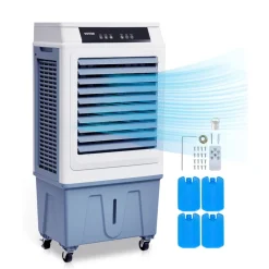VEVOR Evaporative Air Cooler, 3100 CFM with 9 Gallon Water Tank Swamp Cooler, Portable Cooling Fan with Remote Control, 12H Timer, 4 Ice Boxes, Quiet Operation, 3 Wind Speeds for Outdoor Indoor Use