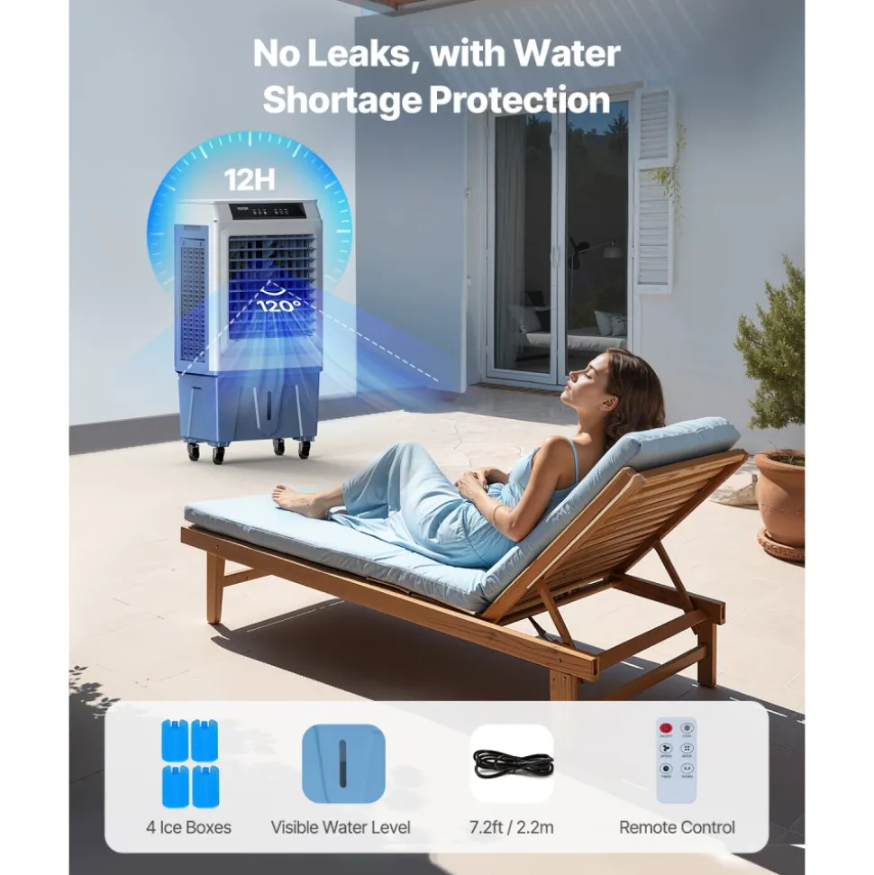 VEVOR Evaporative Air Cooler, 3100 CFM with 9 Gallon Water Tank Swamp Cooler, Portable Cooling Fan with Remote Control, 12H Timer, 4 Ice Boxes, Quiet Operation, 3 Wind Speeds for Outdoor Indoor Use